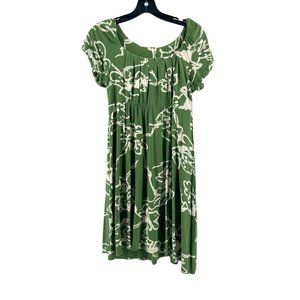 Free People Green Bettina Pleated Short Sleeve Elastic Waist Dress Size XS